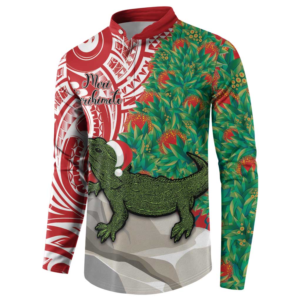 Personalised New Zealand Tuatara Christmas Button Sweatshirt Meri Kirihimete Aotearoa Maori Mix Pohutukawa LT14 - Polynesian Pride