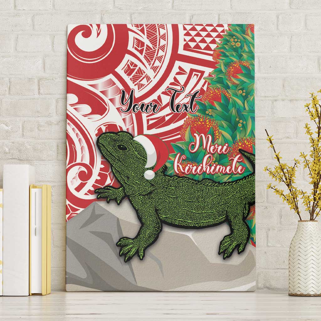 Personalised New Zealand Tuatara Christmas Canvas Wall Art Meri Kirihimete Aotearoa Maori Mix Pohutukawa