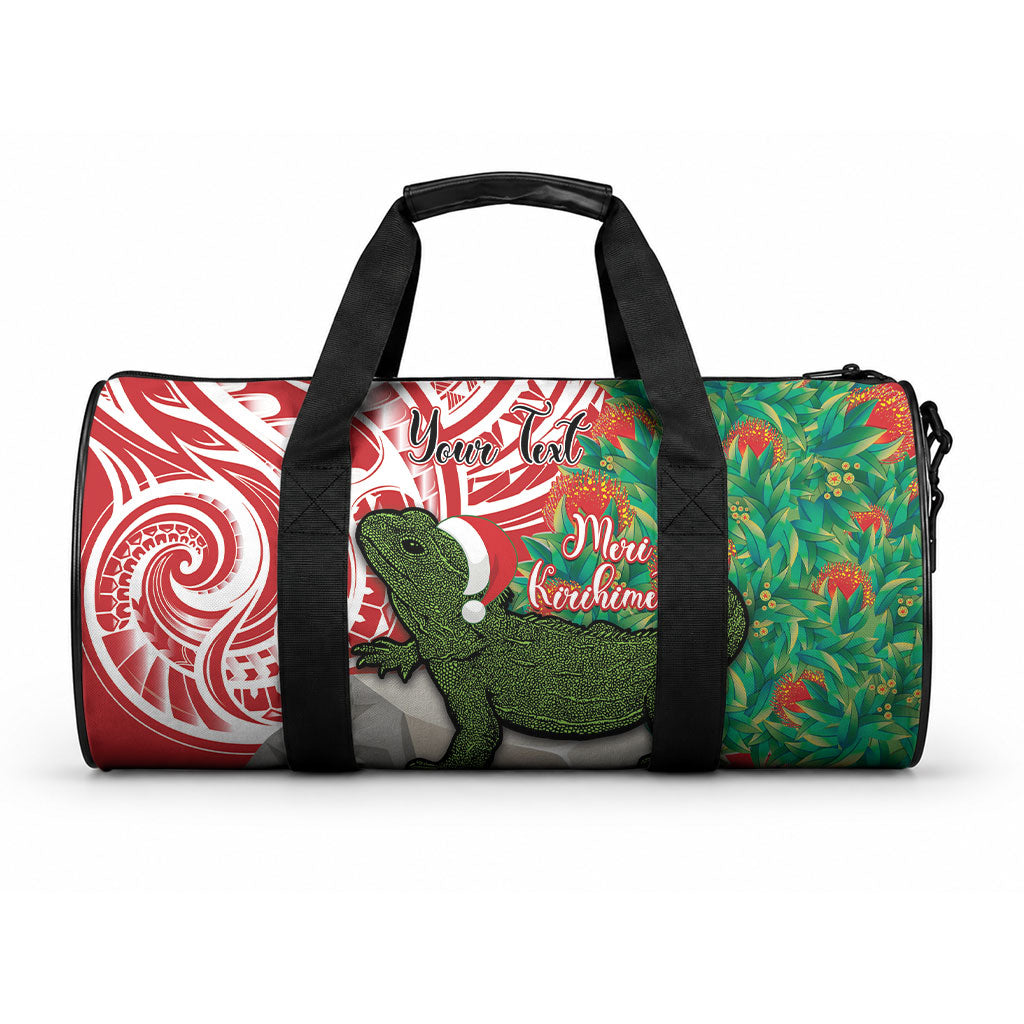 Personalised New Zealand Tuatara Christmas Duffle Bag Meri Kirihimete Aotearoa Maori Mix Pohutukawa LT14 One size Red - Polynesian Pride