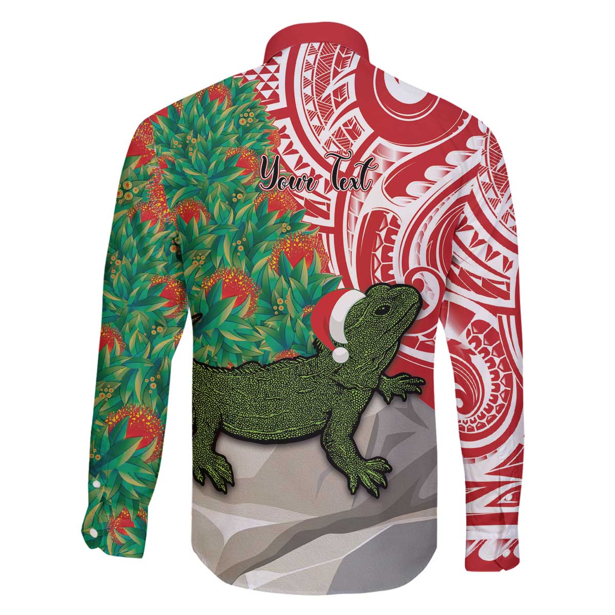 Personalised New Zealand Tuatara Christmas Family Matching Off The Shoulder Long Sleeve Dress and Hawaiian Shirt Meri Kirihimete Aotearoa Maori Mix Pohutukawa