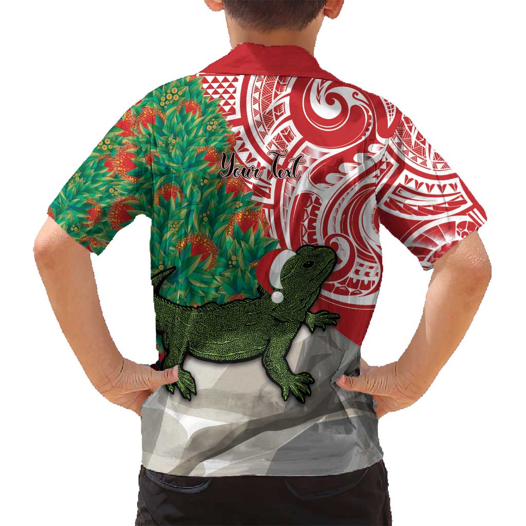 Personalised New Zealand Tuatara Christmas Family Matching Off Shoulder Maxi Dress and Hawaiian Shirt Meri Kirihimete Aotearoa Maori Mix Pohutukawa LT14 - Polynesian Pride