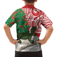 Personalised New Zealand Tuatara Christmas Family Matching Off Shoulder Short Dress and Hawaiian Shirt Meri Kirihimete Aotearoa Maori Mix Pohutukawa LT14 - Polynesian Pride