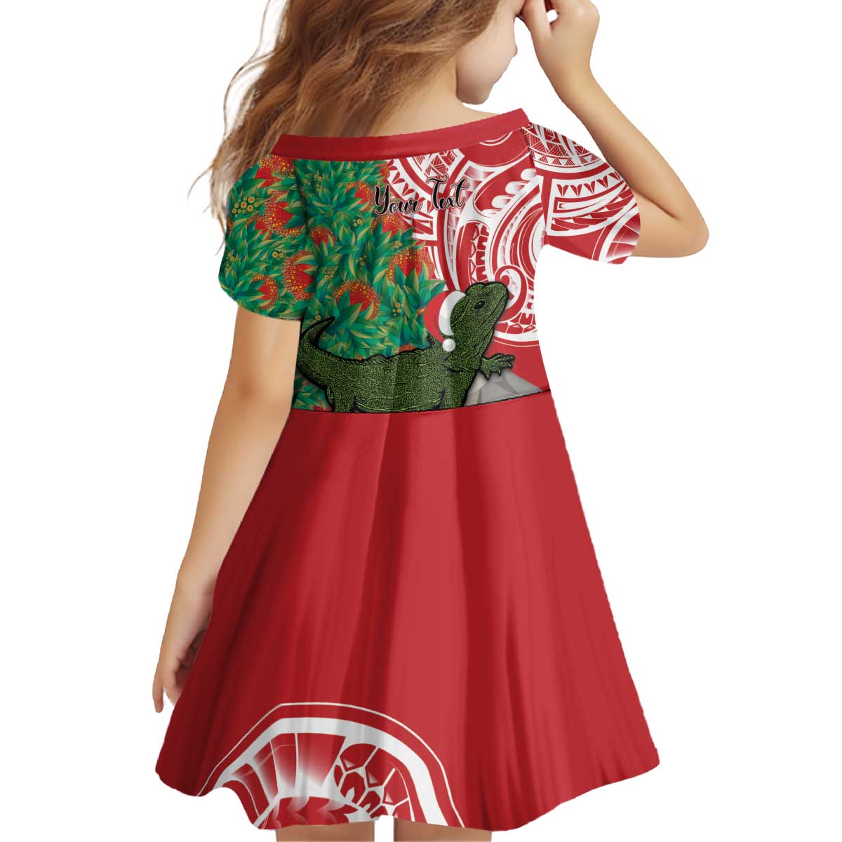 Personalised New Zealand Tuatara Christmas Family Matching Off Shoulder Short Dress and Hawaiian Shirt Meri Kirihimete Aotearoa Maori Mix Pohutukawa LT14 - Polynesian Pride