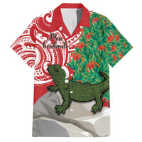 Personalised New Zealand Tuatara Christmas Family Matching Off Shoulder Short Dress and Hawaiian Shirt Meri Kirihimete Aotearoa Maori Mix Pohutukawa LT14 Dad's Shirt - Short Sleeve Red - Polynesian Pride