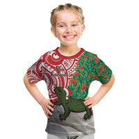 Personalised New Zealand Tuatara Christmas Kid T Shirt Meri Kirihimete Aotearoa Maori Mix Pohutukawa LT14 Red - Polynesian Pride