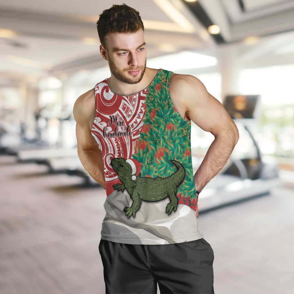 Personalised New Zealand Tuatara Christmas Men Tank Top Meri Kirihimete Aotearoa Maori Mix Pohutukawa