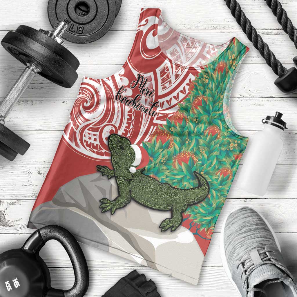 Personalised New Zealand Tuatara Christmas Men Tank Top Meri Kirihimete Aotearoa Maori Mix Pohutukawa