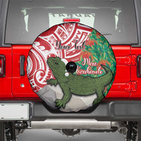 Personalised New Zealand Tuatara Christmas Spare Tire Cover Meri Kirihimete Aotearoa Maori Mix Pohutukawa