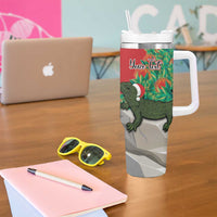 Personalised New Zealand Tuatara Christmas Tumbler With Handle Meri Kirihimete Aotearoa Maori Mix Pohutukawa LT14 - Polynesian Pride