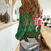 Personalised New Zealand Tuatara Christmas Women Casual Shirt Meri Kirihimete Aotearoa Maori Mix Pohutukawa LT14 - Polynesian Pride