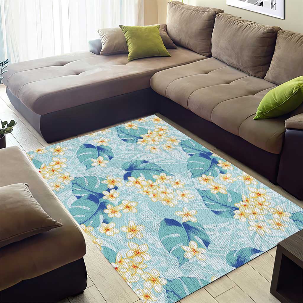 Pastel Cyan Tropical Hawaii Area Rug Seamless Monstera Plumeria Hawaiian Pattern - Polynesian Pride