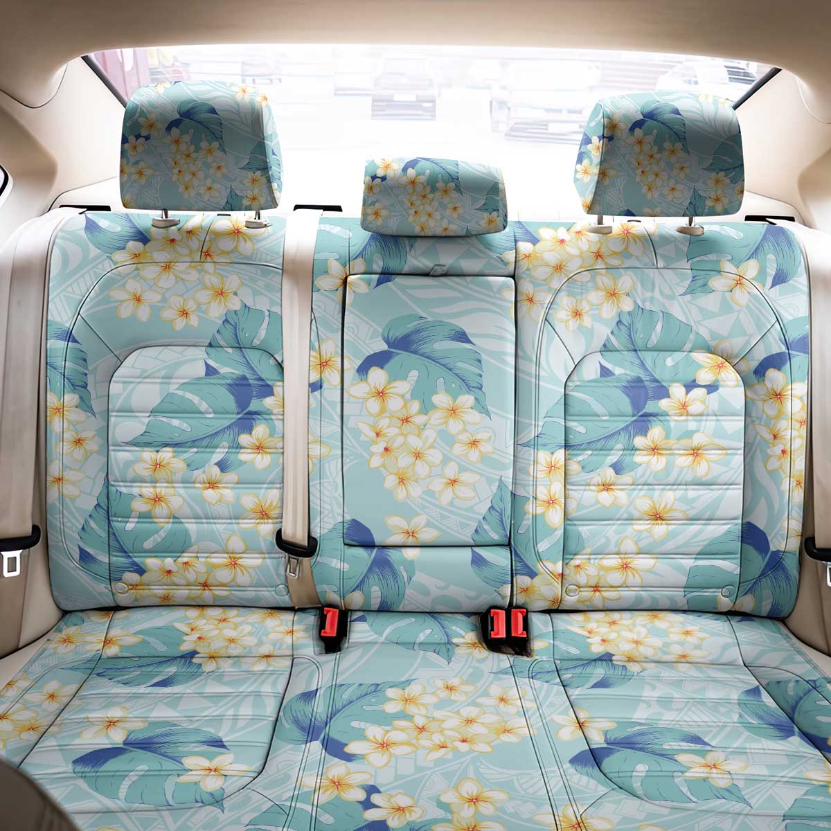 Pastel Cyan Tropical Hawaii Back Car Seat Cover Seamless Monstera Plumeria Hawaiian Pattern LT14 - Polynesian Pride