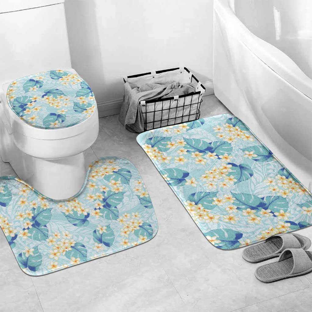 Pastel Cyan Tropical Hawaii Bathroom Set Seamless Monstera Plumeria Hawaiian Pattern - Polynesian Pride