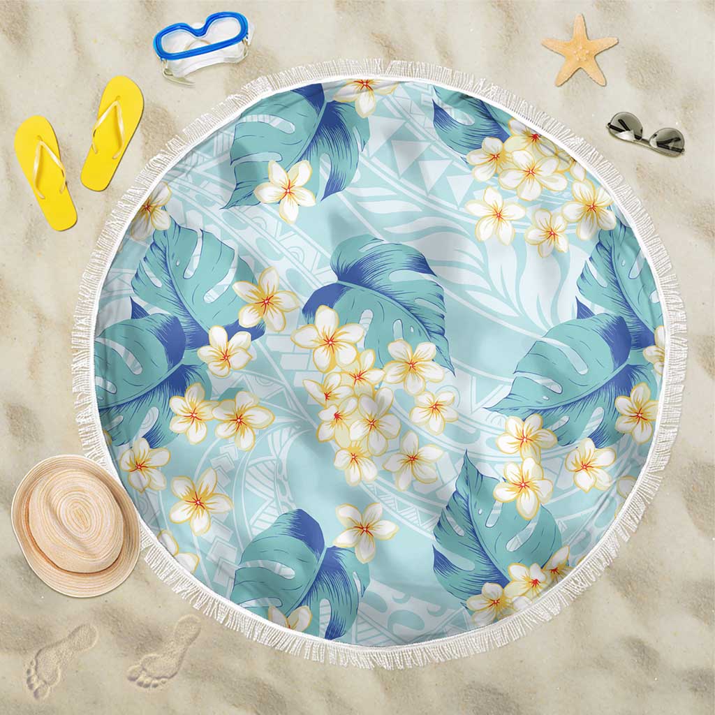Pastel Cyan Tropical Hawaii Beach Blanket Seamless Monstera Plumeria Hawaiian Pattern LT14 One Size 150cm Pastel Cyan - Polynesian Pride