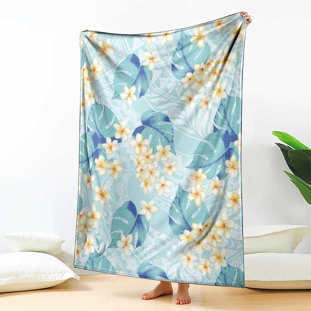 Pastel Cyan Tropical Hawaii Blanket Seamless Monstera Plumeria Hawaiian Pattern - Polynesian Pride