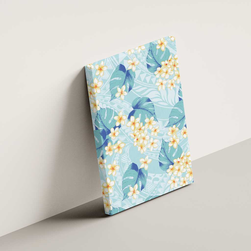 Pastel Cyan Tropical Hawaii Canvas Wall Art Seamless Monstera Plumeria Hawaiian Pattern - Polynesian Pride