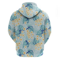 Pastel Cyan Tropical Hawaii Hoodie Seamless Monstera Plumeria Hawaiian Pattern - Polynesian Pride