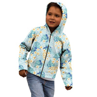 Pastel Cyan Tropical Hawaii Kid Hoodie Seamless Monstera Plumeria Hawaiian Pattern - Polynesian Pride