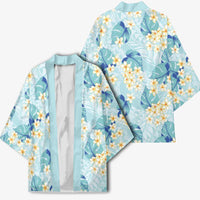 Pastel Cyan Tropical Hawaii Kimono Seamless Monstera Plumeria Hawaiian Pattern LT14 - Polynesian Pride