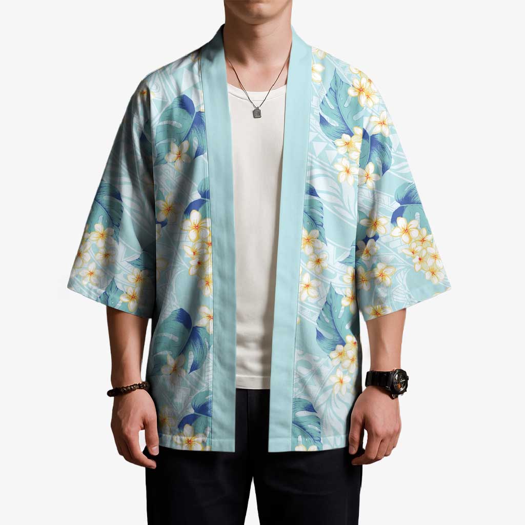 Pastel Cyan Tropical Hawaii Kimono Seamless Monstera Plumeria Hawaiian Pattern LT14 - Polynesian Pride