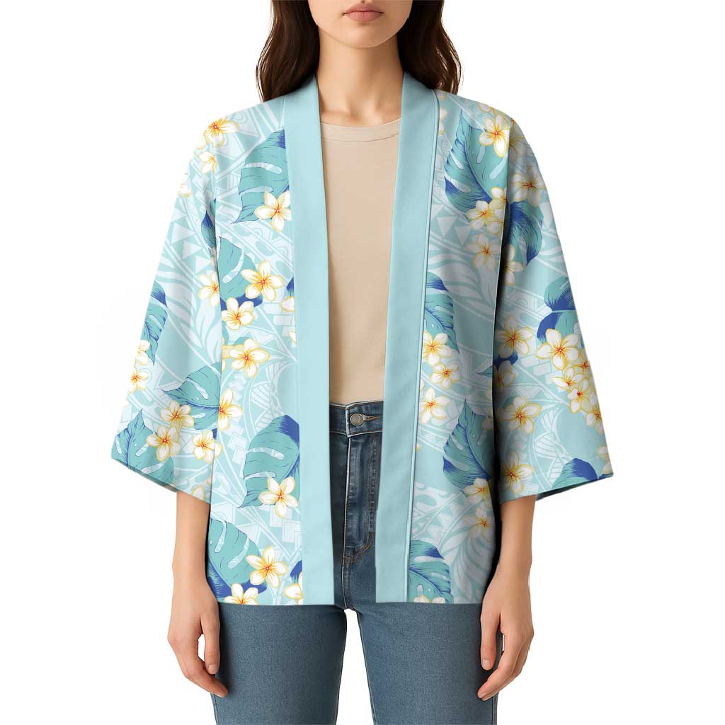 Pastel Cyan Tropical Hawaii Kimono Seamless Monstera Plumeria Hawaiian Pattern LT14 - Polynesian Pride