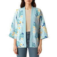 Pastel Cyan Tropical Hawaii Kimono Seamless Monstera Plumeria Hawaiian Pattern LT14 - Polynesian Pride