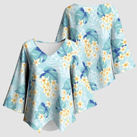 Pastel Cyan Tropical Hawaii Kimono Sleeve Blouse Seamless Monstera Plumeria Hawaiian Pattern - Polynesian Pride