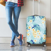 Pastel Cyan Tropical Hawaii Luggage Cover Seamless Monstera Plumeria Hawaiian Pattern - Polynesian Pride