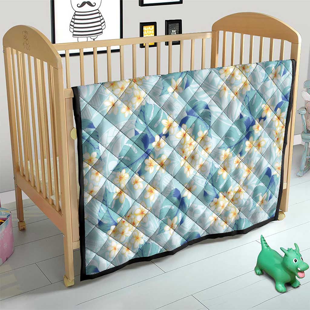 Pastel Cyan Tropical Hawaii Quilt Seamless Monstera Plumeria Hawaiian Pattern - Polynesian Pride