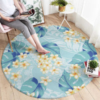 Pastel Cyan Tropical Hawaii Round Carpet Seamless Monstera Plumeria Hawaiian Pattern LT14 - Polynesian Pride