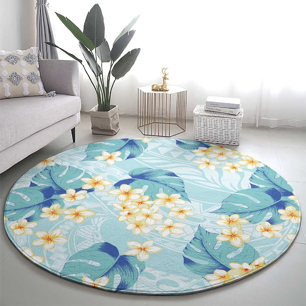 Pastel Cyan Tropical Hawaii Round Carpet Seamless Monstera Plumeria Hawaiian Pattern LT14 - Polynesian Pride