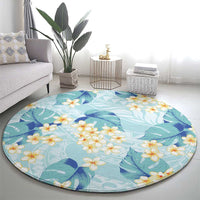 Pastel Cyan Tropical Hawaii Round Carpet Seamless Monstera Plumeria Hawaiian Pattern LT14 - Polynesian Pride