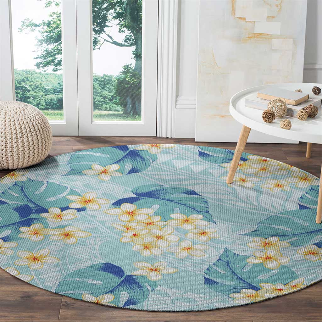 Pastel Cyan Tropical Hawaii Round Carpet Seamless Monstera Plumeria Hawaiian Pattern LT14 - Polynesian Pride