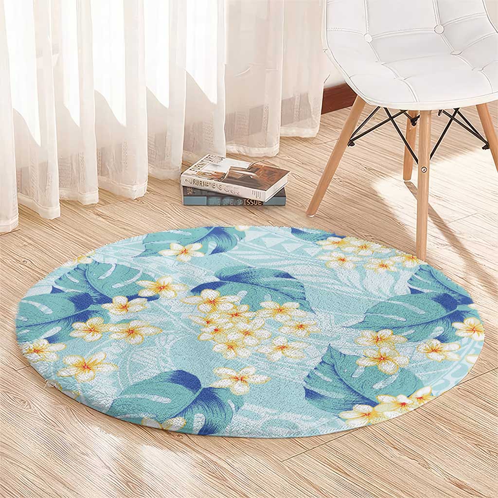Pastel Cyan Tropical Hawaii Round Carpet Seamless Monstera Plumeria Hawaiian Pattern LT14 - Polynesian Pride