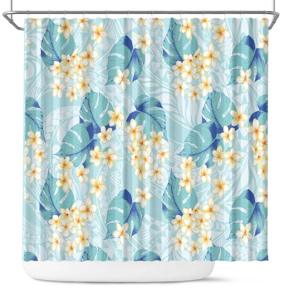 Pastel Cyan Tropical Hawaii Shower Curtain Seamless Monstera Plumeria Hawaiian Pattern LT14 Pastel Cyan - Polynesian Pride