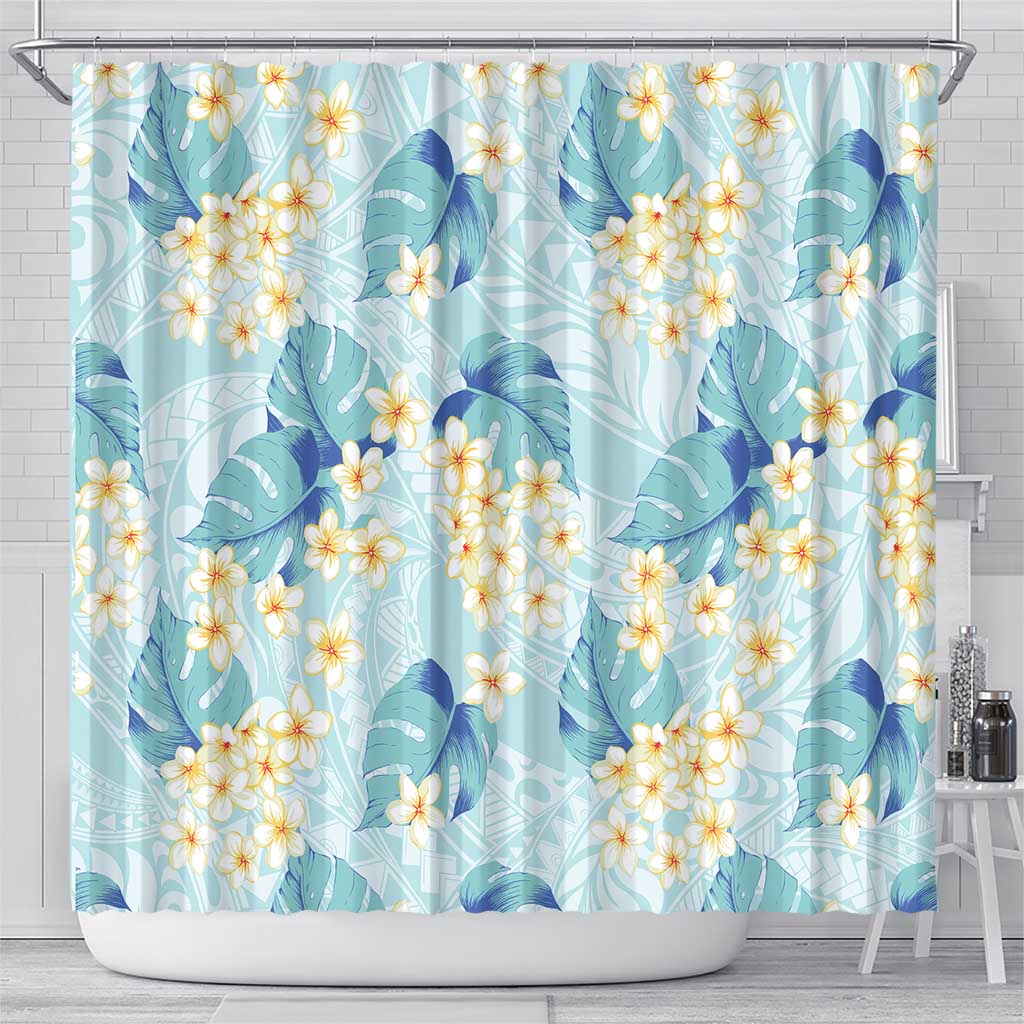 Pastel Cyan Tropical Hawaii Shower Curtain Seamless Monstera Plumeria Hawaiian Pattern LT14 - Polynesian Pride
