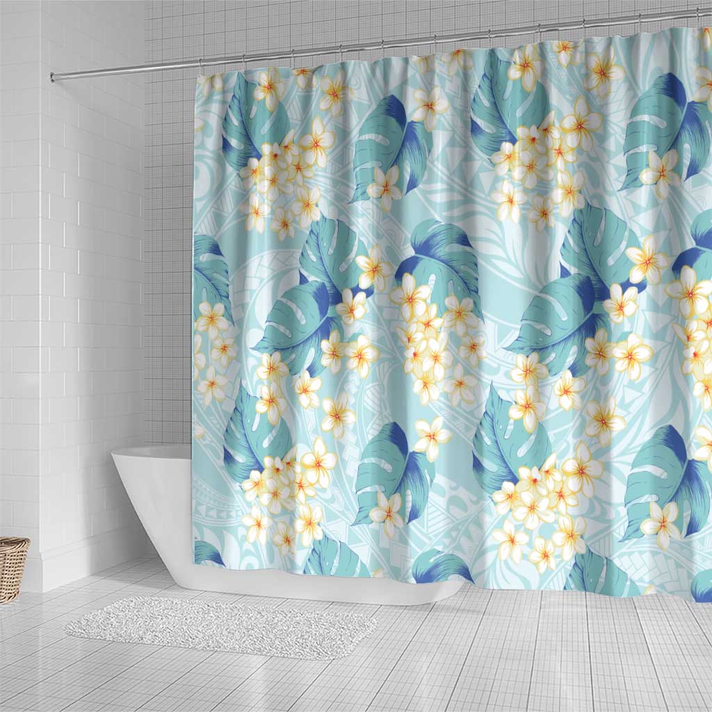 Pastel Cyan Tropical Hawaii Shower Curtain Seamless Monstera Plumeria Hawaiian Pattern LT14 - Polynesian Pride