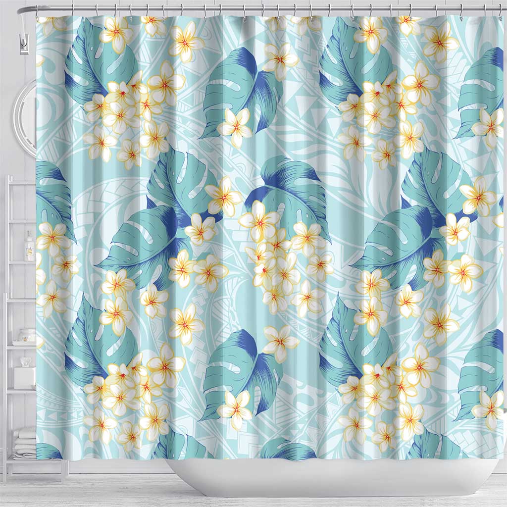 Pastel Cyan Tropical Hawaii Shower Curtain Seamless Monstera Plumeria Hawaiian Pattern LT14 - Polynesian Pride