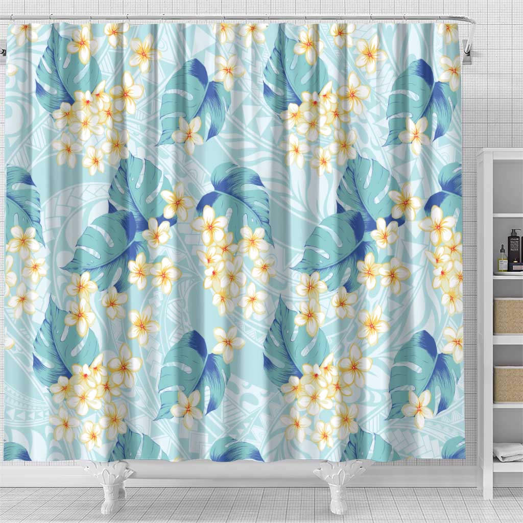 Pastel Cyan Tropical Hawaii Shower Curtain Seamless Monstera Plumeria Hawaiian Pattern LT14 - Polynesian Pride