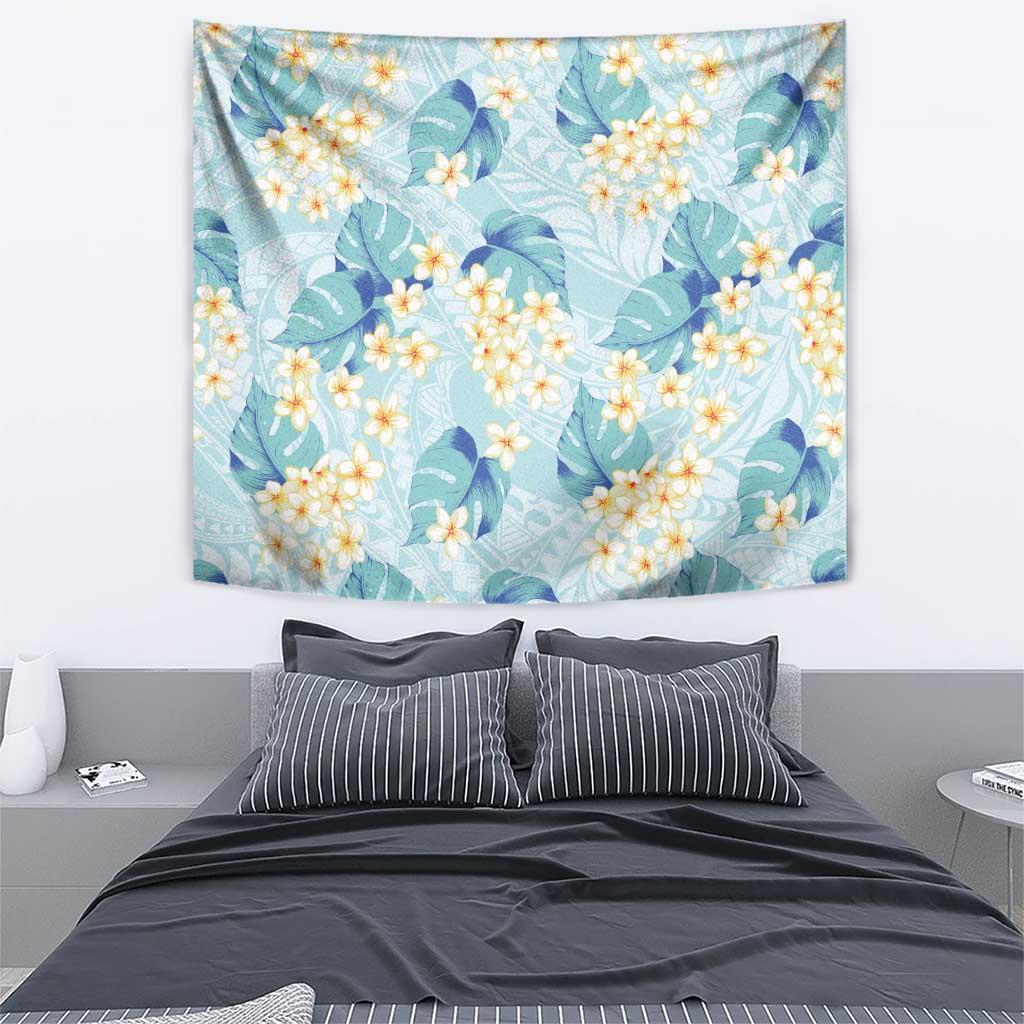 Pastel Cyan Tropical Hawaii Tapestry Seamless Monstera Plumeria Hawaiian Pattern LT14 - Polynesian Pride