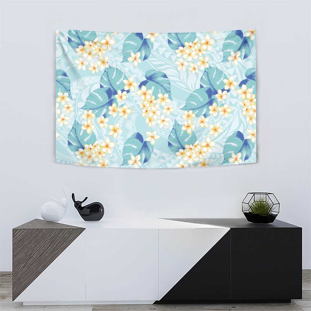 Pastel Cyan Tropical Hawaii Tapestry Seamless Monstera Plumeria Hawaiian Pattern LT14 - Polynesian Pride