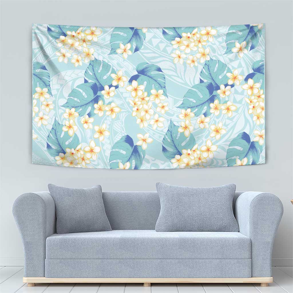 Pastel Cyan Tropical Hawaii Tapestry Seamless Monstera Plumeria Hawaiian Pattern LT14 - Polynesian Pride