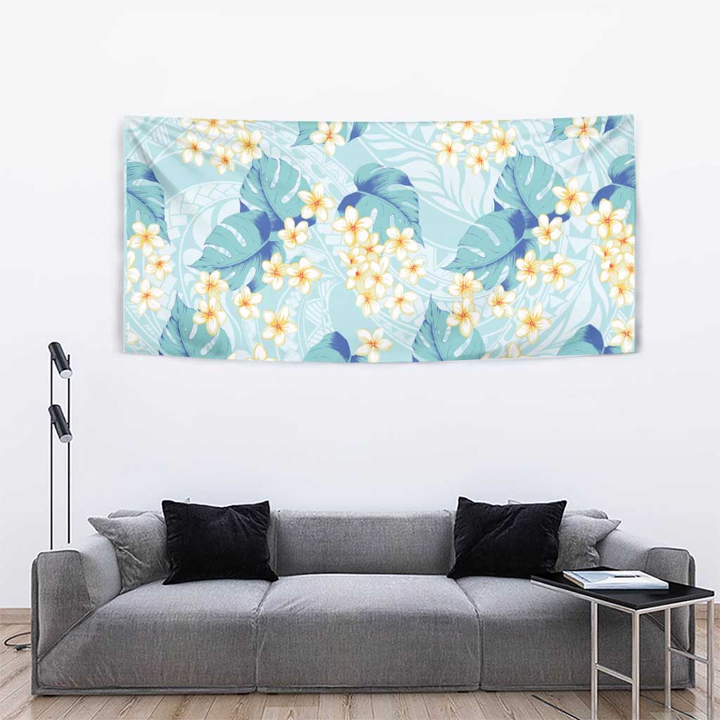 Pastel Cyan Tropical Hawaii Tapestry Seamless Monstera Plumeria Hawaiian Pattern LT14 - Polynesian Pride