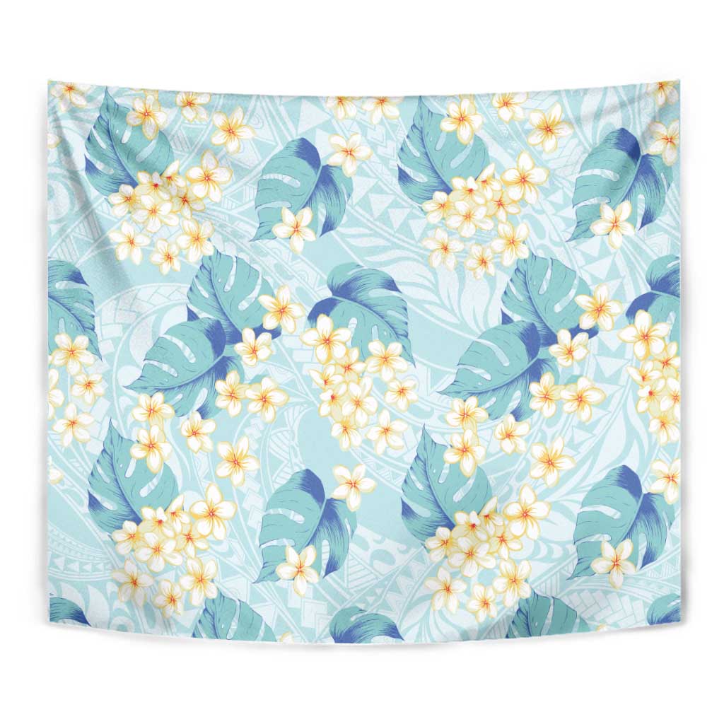 Pastel Cyan Tropical Hawaii Tapestry Seamless Monstera Plumeria Hawaiian Pattern LT14 - Polynesian Pride