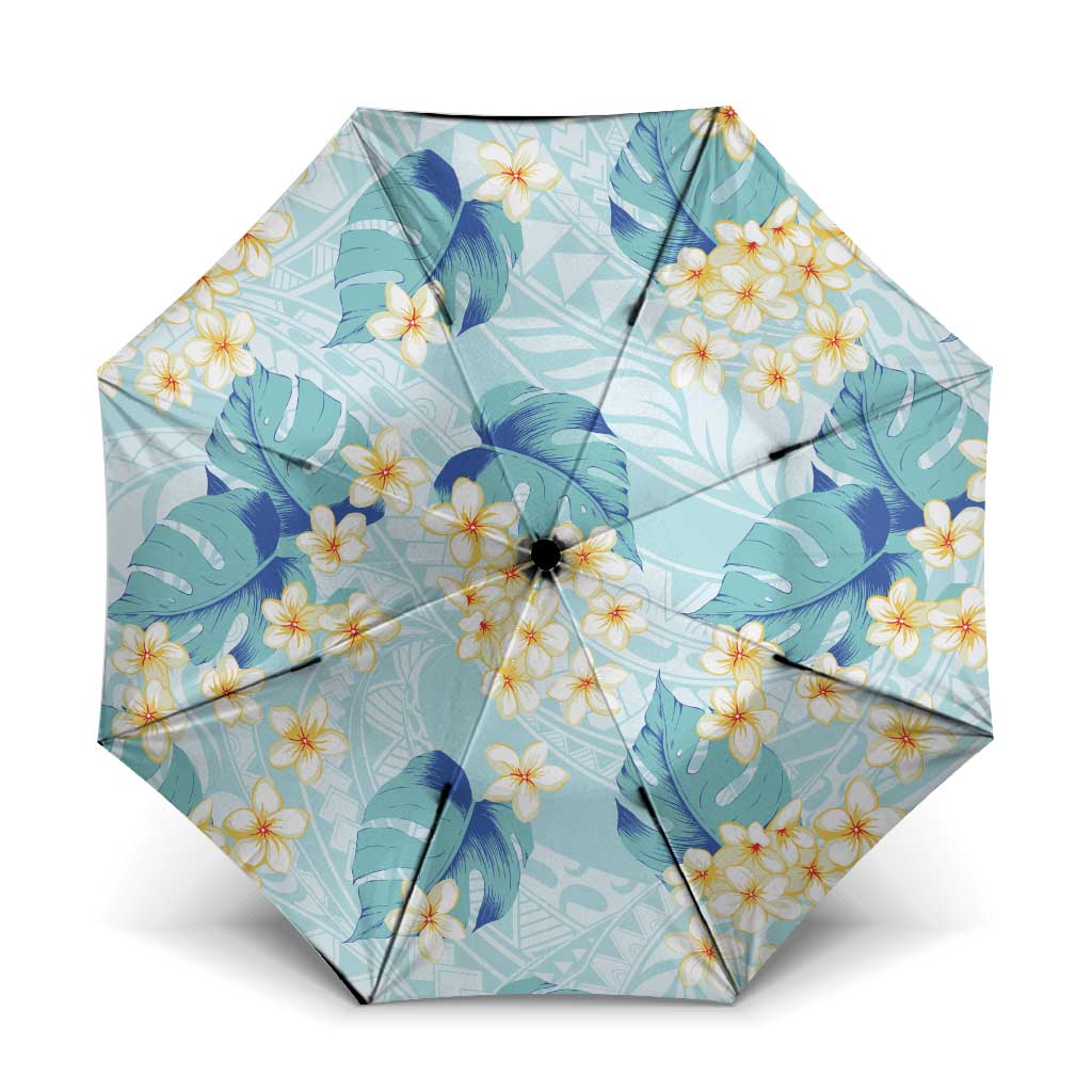 Pastel Cyan Tropical Hawaii Umbrella Seamless Monstera Plumeria Hawaiian Pattern - Polynesian Pride