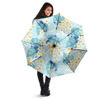 Pastel Cyan Tropical Hawaii Umbrella Seamless Monstera Plumeria Hawaiian Pattern - Polynesian Pride