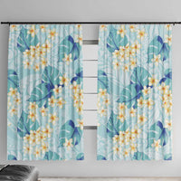 Pastel Cyan Tropical Hawaii Window Curtain Seamless Monstera Plumeria Hawaiian Pattern LT14 With Hooks Pastel Cyan - Polynesian Pride