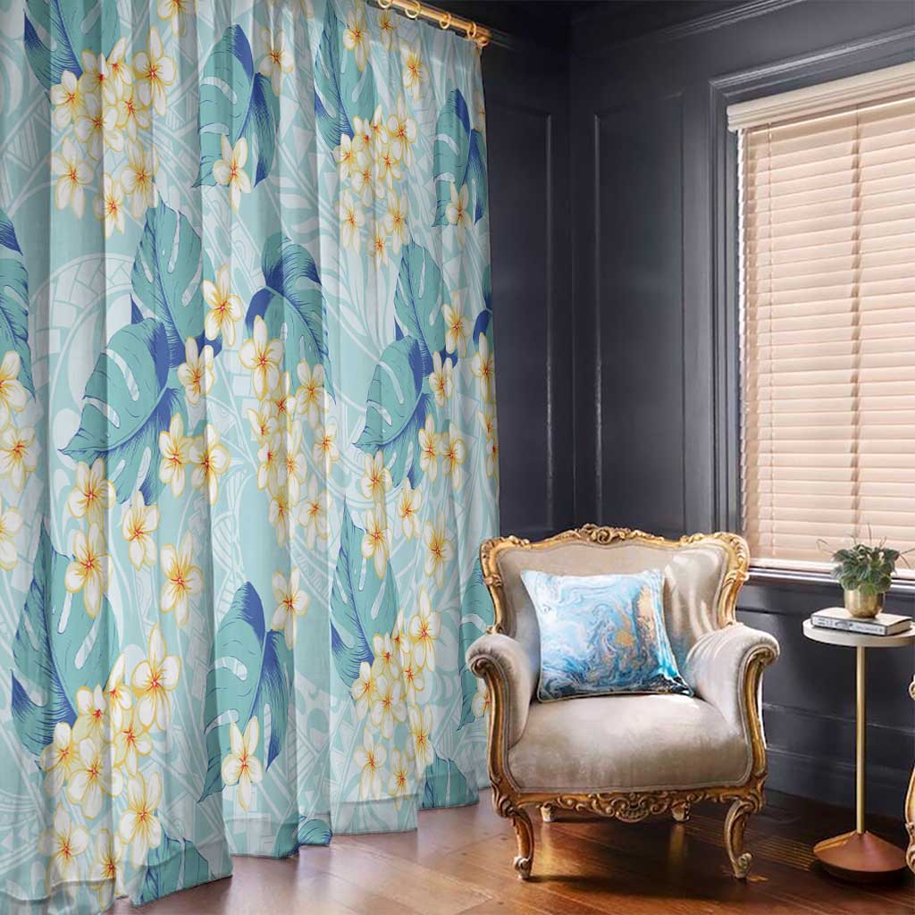 Pastel Cyan Tropical Hawaii Window Curtain Seamless Monstera Plumeria Hawaiian Pattern LT14 - Polynesian Pride