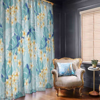 Pastel Cyan Tropical Hawaii Window Curtain Seamless Monstera Plumeria Hawaiian Pattern LT14 - Polynesian Pride