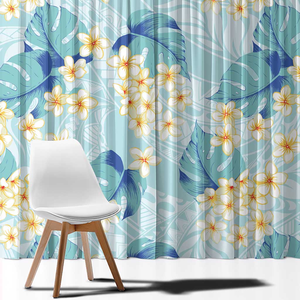 Pastel Cyan Tropical Hawaii Window Curtain Seamless Monstera Plumeria Hawaiian Pattern LT14 - Polynesian Pride